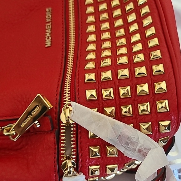 Michael Kors Red Backpack with Gold Studs - Picture 4 of 10